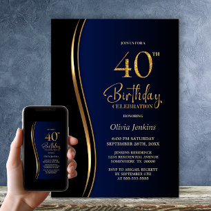 Convite Festa Dourada de aniversário de 40 anos Azul