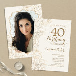 Convite Festa Dourada de aniversário de 40 anos de Fotos F<br><div class="desc">Convite de festas de Foto Dourada de Ivory Cream Floral. Design minimalista moderno com desenhos botânicos em destaque e letra de script de tipografia. Simples trendy convida cartão perfeito para uma festa de na moda. Pode ser personalizado para qualquer idade. Impressos convites Zazzle ou modelo de impressão digital instantânea para...</div>