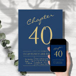 Convite Festa Dourada de aniversário de 40 anos de Quarent<br><div class="desc">Torne a sua celebração de aniversário de 40 anos inesquecível enviando convites personalizados para aniversário de 40 anos! Estes convites personalizados apresentam um belo roteiro azul e dourado com um fundo brilhante. Cada convite é impresso em estoque premium, para que você tenha certeza de que seus convidados ficarão impressionados. Convide...</div>