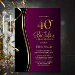 Convite Festa Dourada de aniversário de 40 anos rosa preta<br><div class="desc">Convide seus amigos e entes queridos com este convite de festas preto, ouro e aniversário de 40 anos cor-de-rosa moderno. A área de texto personalizável neste modelo de convite permite que você inclua facilmente todos os detalhes necessários para sua celebração especial de aniversário, incluindo as informações de data, hora, local...</div>