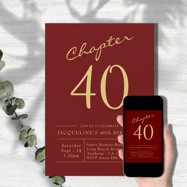 Convite Festa Dourada de aniversário de 40 anos Vermelha 4 (Criador carregado)