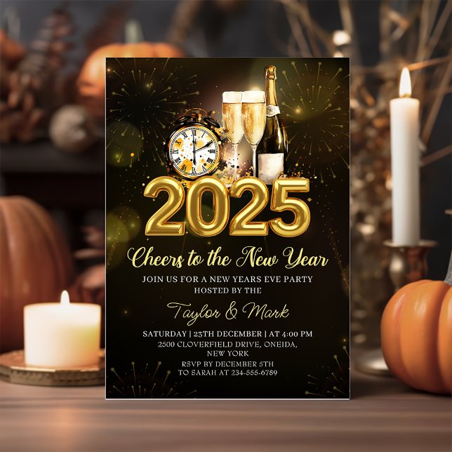 Convite Festa Dourada de Ano Novo 2025 (Criador carregado)