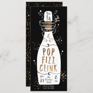 Convite Festa Dourada de Ano Novo Fizz Clink para o Pop de