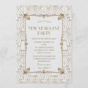 Convite Festa Dourada de Arte de Ano Novo do Luxo Fleur-de