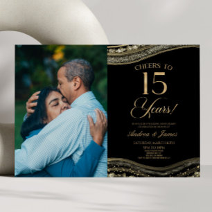 Convite Festa Dourada de Casamento com 15 de Agate Negra