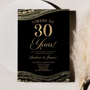 Convite Festa Dourada de Casamento com 30 de Agate Negra