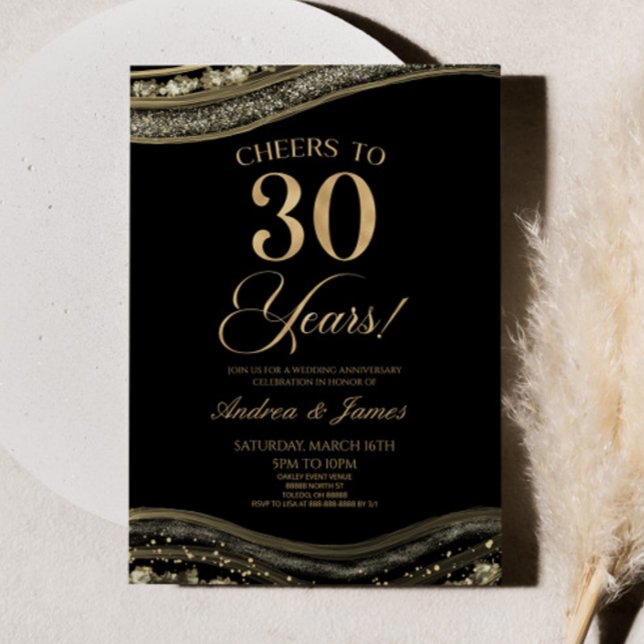 Convite Festa Dourada de Casamento com 30 de Agate Negra (Criador carregado)