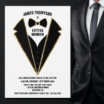Convite Festa Dourada de Despedida de Solteiro Preto<br><div class="desc">Celebre a vida do solteiro uma última vez e convide seus amigos com este convite de solteiro de smoking preto e dourado.</div>