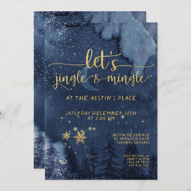 Convite Festa Dourada de Férias da Floresta de inverno Jin (Frente/Verso)