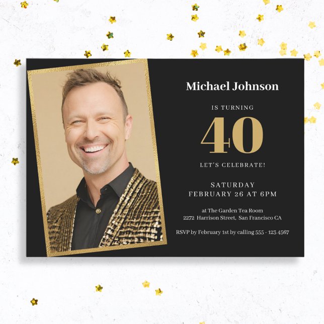 Convite Festa Dourada de Foto Personalizada Simples (Mock Up View)