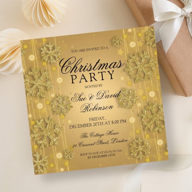 Convite Festa Dourada de Natal de Glam Elegante (Elegant Gold Glam Christmas Holiday Party Invitation)