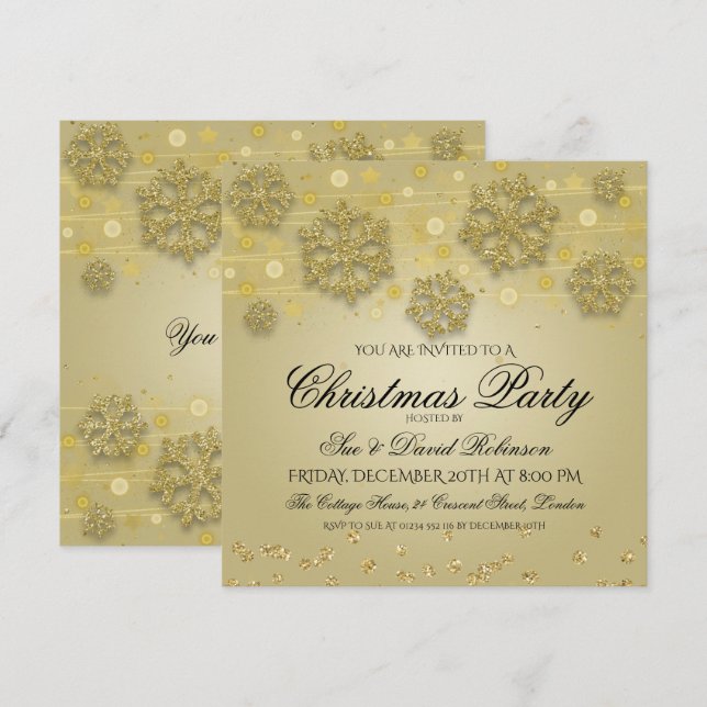 Convite Festa Dourada de Natal Elegante (Frente/Verso)