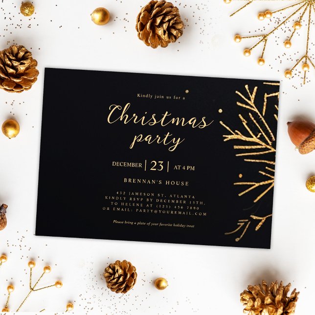 Convite Festa Dourada de Natal Moderno Elegante (Christmas Modern Elegant Gold Holiday Party Invitation)