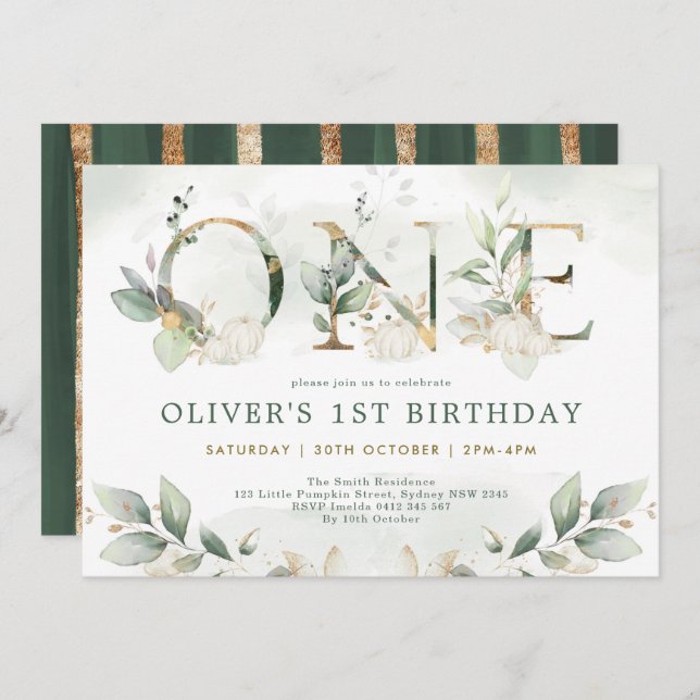 Convite Festa Dourada de primeiro aniversario de Abóbora V (Frente/Verso)