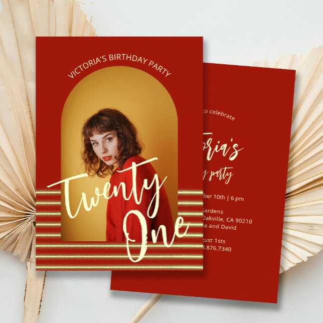Convite Festa Dourada e Vermelha do aniversário de 21 anos (Criador carregado)