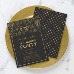 Convite Festa Dourada Floral de aniversário de 40 anos Ele<br><div class="desc">Convite de festas Floral Elegante com folha de aniversário de 40 anos dourada falsa floral e borda contra uma cinza escura de fundo na frente. O convite tem um padrão de bolinhas dourada falso contra o fundo da cinza escura. Personalize este convite com seus detalhes substituindo o texto do marcador...</div>