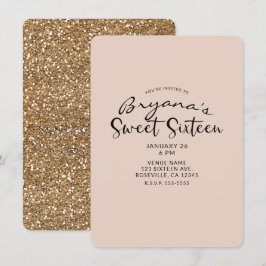 Convite Festa Doze Anos Glitter Dourado Moderno Glam