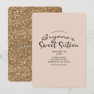 Convite Festa Doze Anos Glitter Dourado Moderno Glam