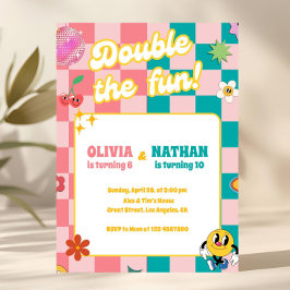Convite Festa Dupla de Aniversário Divertida Irmãos Menino
