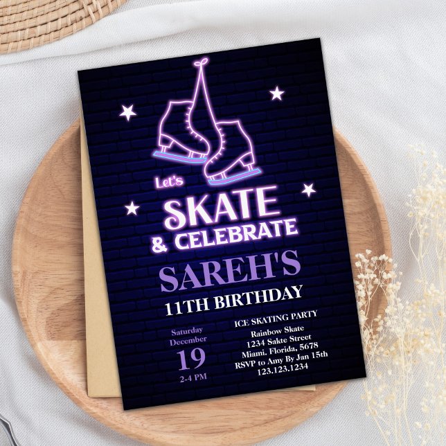 Convite Festa editável de patinação de inverno Convidado p (Ice Skating Birthday Invitations)