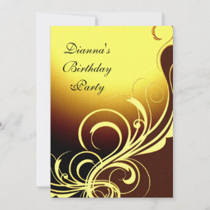 Convite Festa Elegante Amarelo Dourado Marrom Flor