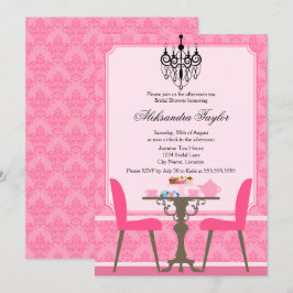 Convite Festa Elegante Damask e Chandelier Tea
