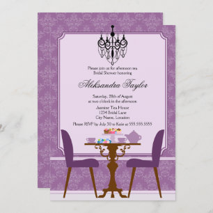 Convite Festa Elegante Damask e Chandelier Tea