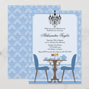 Convite Festa Elegante Damask e Chandelier Tea