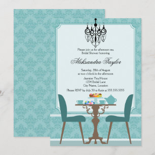 Convite Festa Elegante Damask e Chandelier Tea