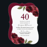 Convite Festa Elegante de aniversário de 40 anos de Rosas<br><div class="desc">Convite de festas Elegante do Rosa vermelha Burgundy Ver coleção correspondente em Niche e Nest Store</div>