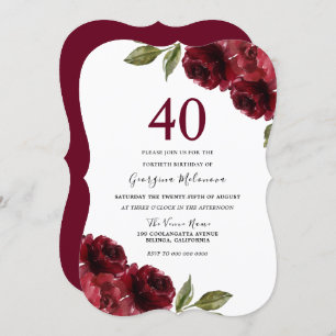 Convite Festa Elegante de aniversário de 40 anos de Rosas