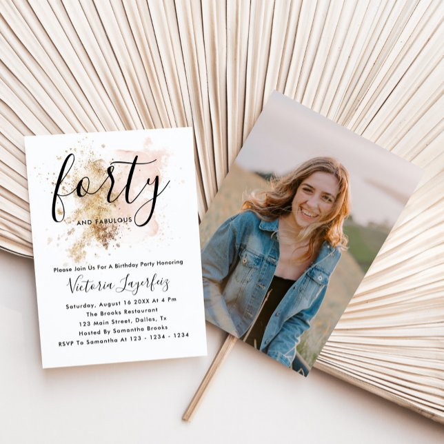 Convite Festa Elegante de aniversário de 40 anos Rosa e Do (Criador carregado)