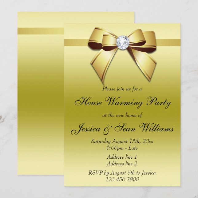 Convite Festa Elegante de Aquecimento do Arco Dourado (Frente/Verso)