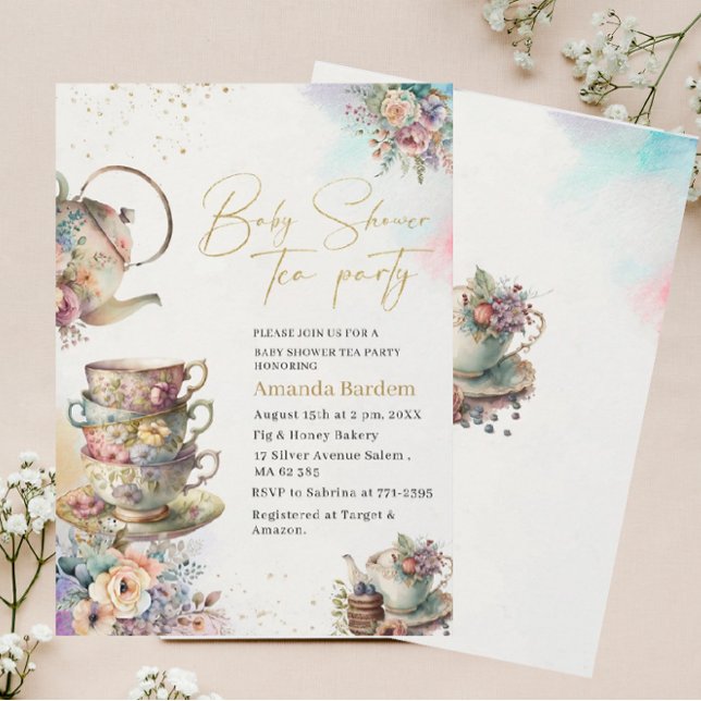 Convite Festa Elegante de chá d'água menina de ouro rosa (Criador carregado)