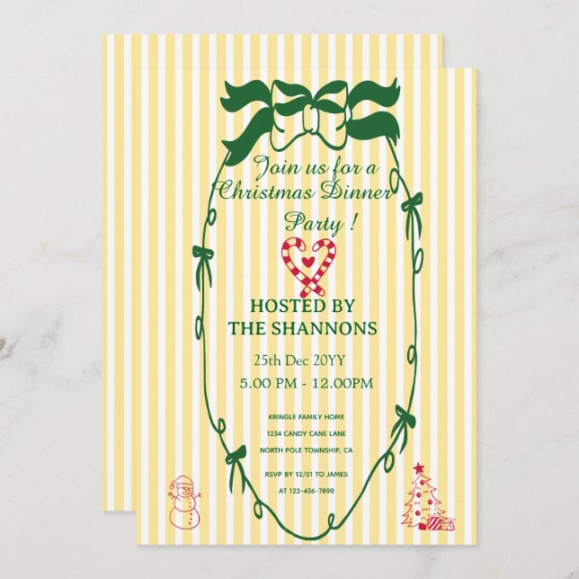 Convite Festa Elegante de Chá de Natal (Frente/Verso)