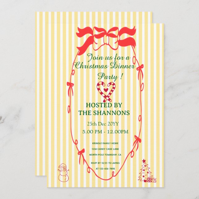 Convite Festa Elegante de Chá de Natal (Frente/Verso)