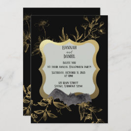Convite Festa Elegante de Halloween Preta e Dourada