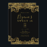 Convite Festa Elegante de Lace Negro e Dourado Doce 16<br><div class="desc">Personalizar para qualquer evento</div>
