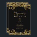 Convite Festa Elegante de Lace Negro e Dourado Doce 16<br><div class="desc">Personalizar para qualquer evento</div>