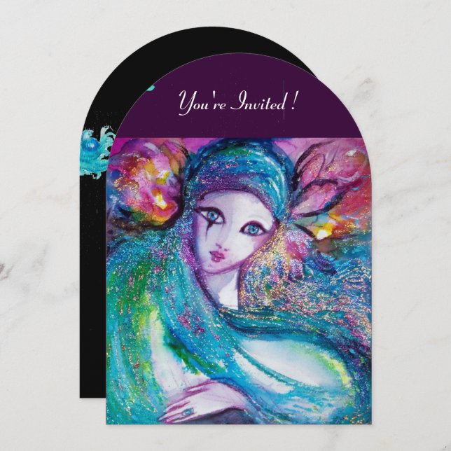 Convite Festa Elegante de MÁSCARA AZUL, Mascarada, Teal Bl (Frente/Verso)