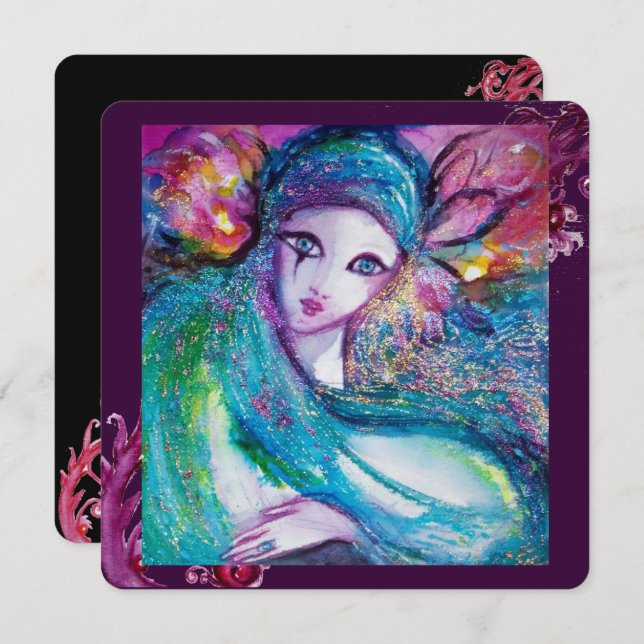 Convite Festa Elegante de MÁSCARA AZUL, Mascarada, Teal Bl (Frente/Verso)