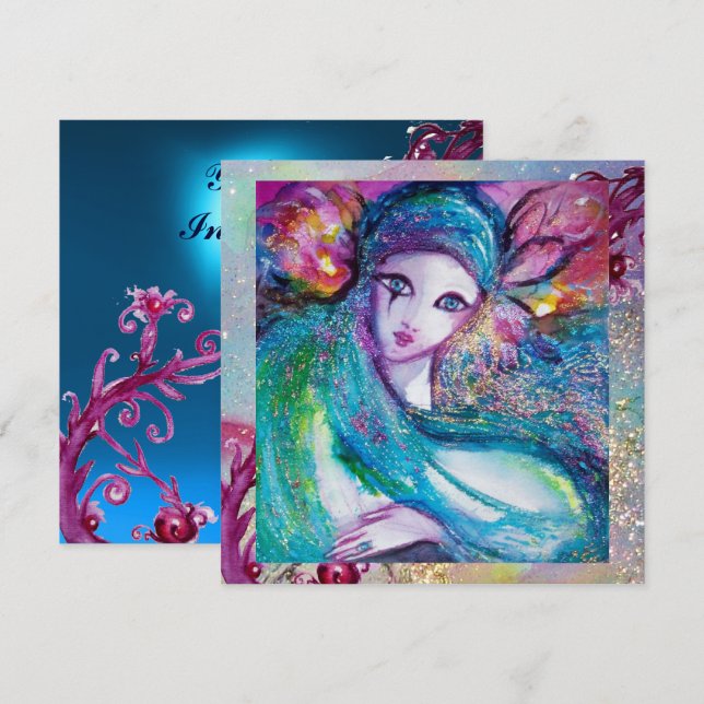 Convite Festa Elegante de Mascarada de MÁSCARA AZUL, Sapph (Frente/Verso)