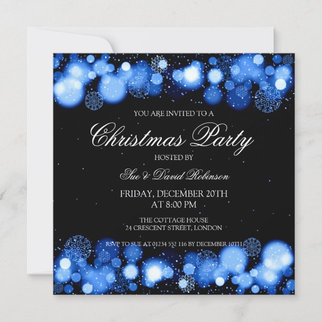 Convite Festa Elegante de Natal Azul Maravilha Azul (Frente)