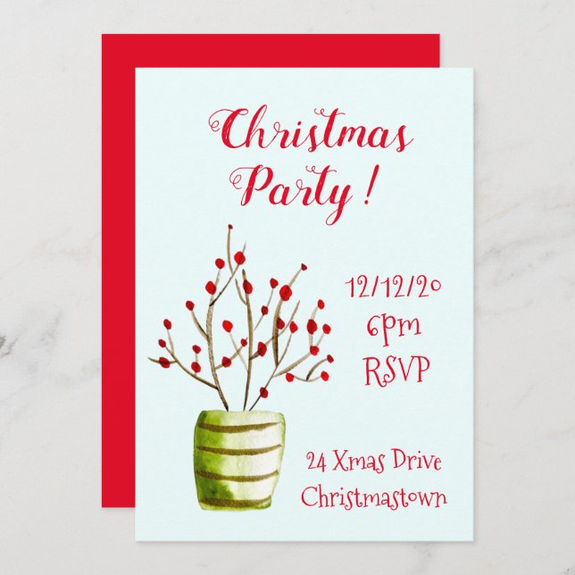 Convite Festa elegante de Natal das Berries de Natal (Frente/Verso)