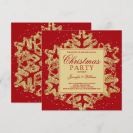 Convite Festa Elegante de Natal Elegante Dourada e Vermelh