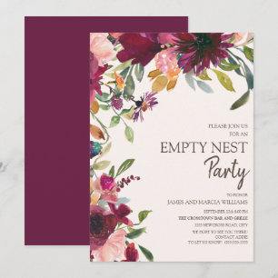 Convite Festa Elegante de Ninho Vazio com Floral Roxo Rosa