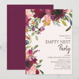 Convite Festa Elegante de Ninho Vazio com Floral Roxo Rosa
