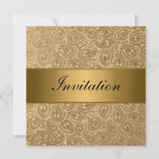 Convite Festa Elegante de Paisley de Bronze Dourado