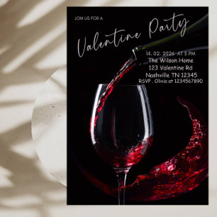 Convite Festa Elegante de São Valentim com Copo de Vinho