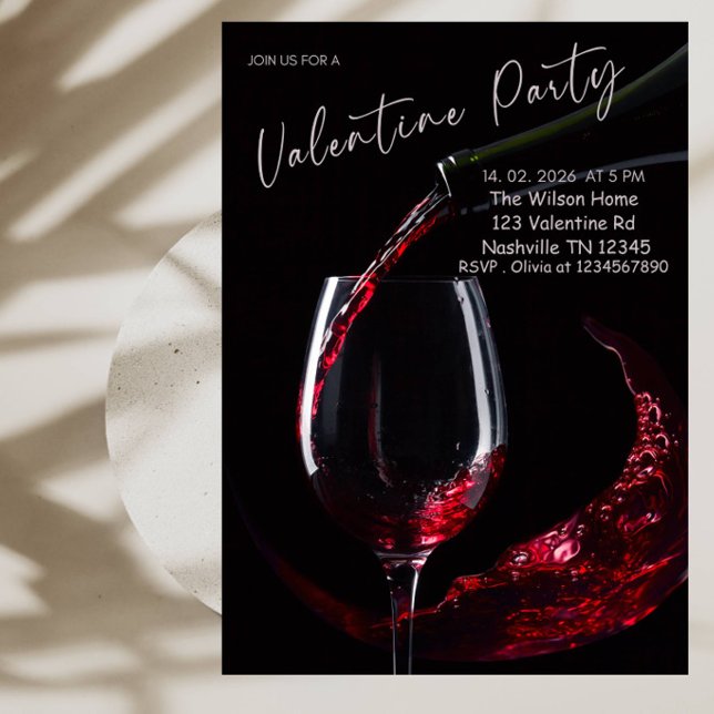 Convite Festa Elegante de São Valentim com Copo de Vinho (Criador carregado)